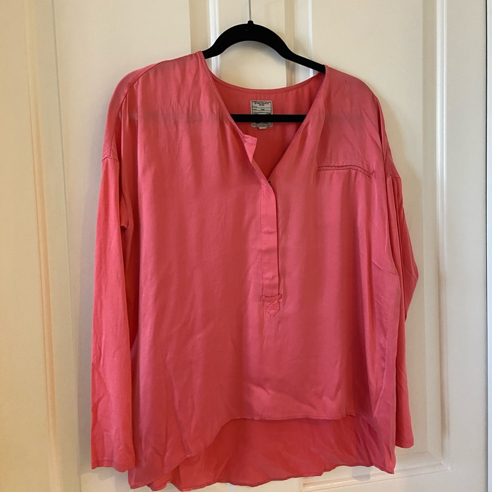 Go By GoSilk Womens Long Sleeved Buttoned Blouse Orange / Red XS